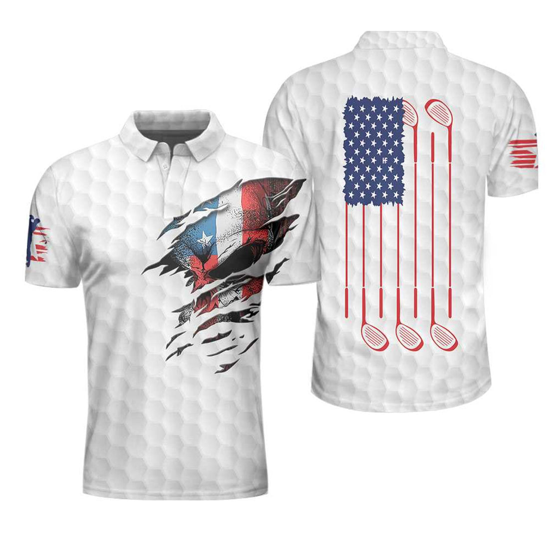 Golf Skull American Flag White Golf Pattern Polo Shirt Men's Polo Shirt S-5XL