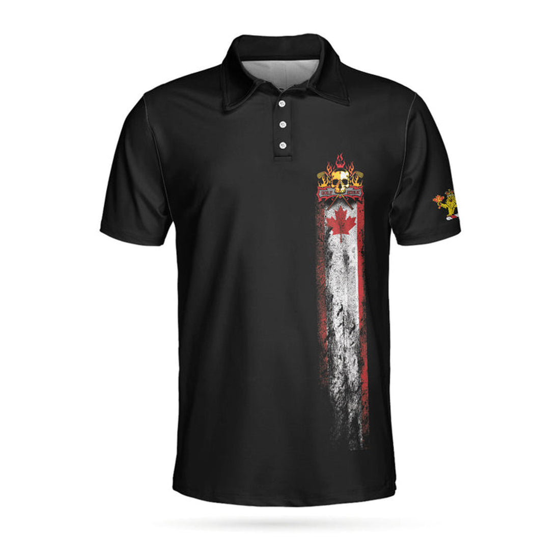 Canada Flag Golf Skull Shirt Black Wet Paint Skull Men's Polo Shirt S-5XL