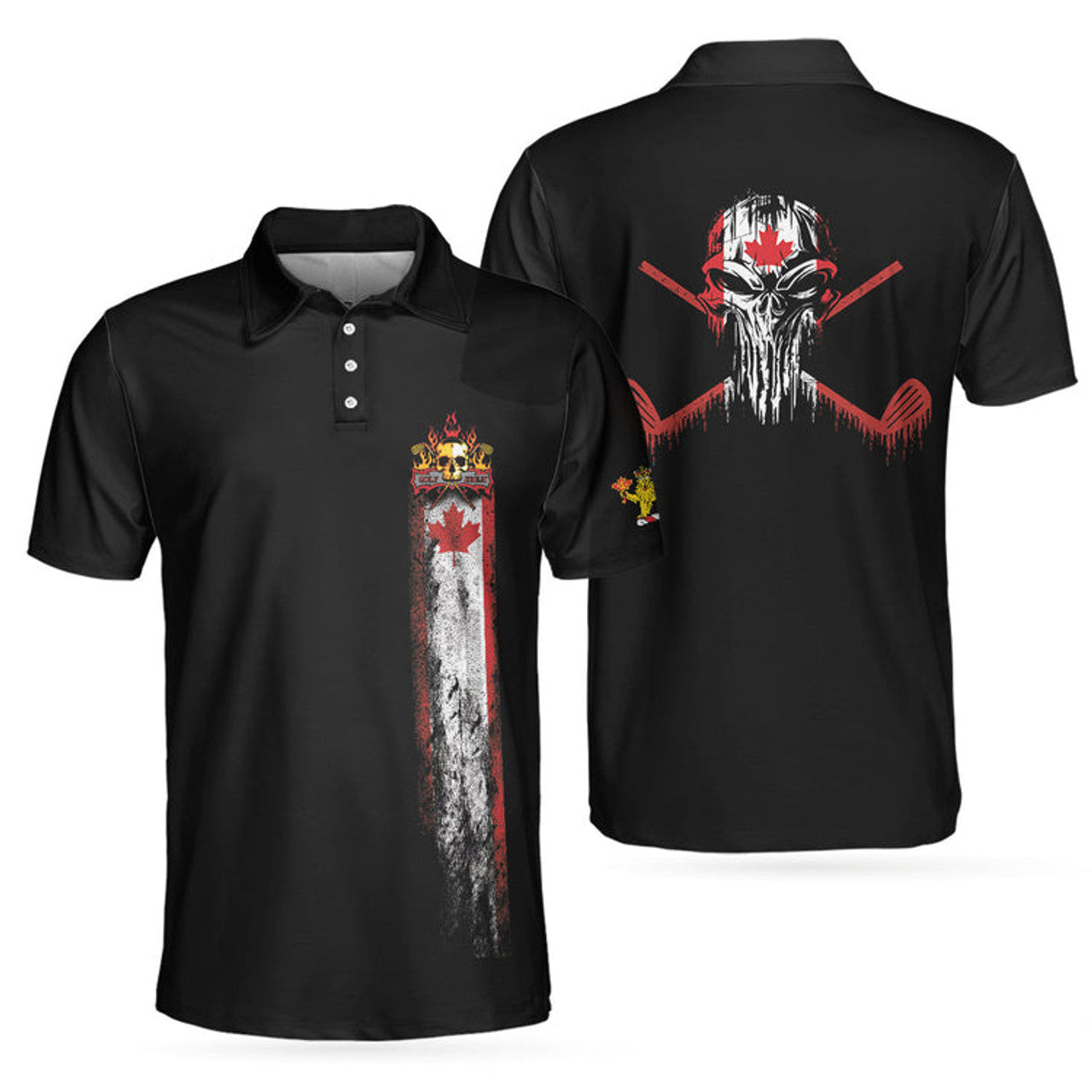 Canada Flag Golf Skull Shirt Black Wet Paint Skull Men's Polo Shirt S-5XL