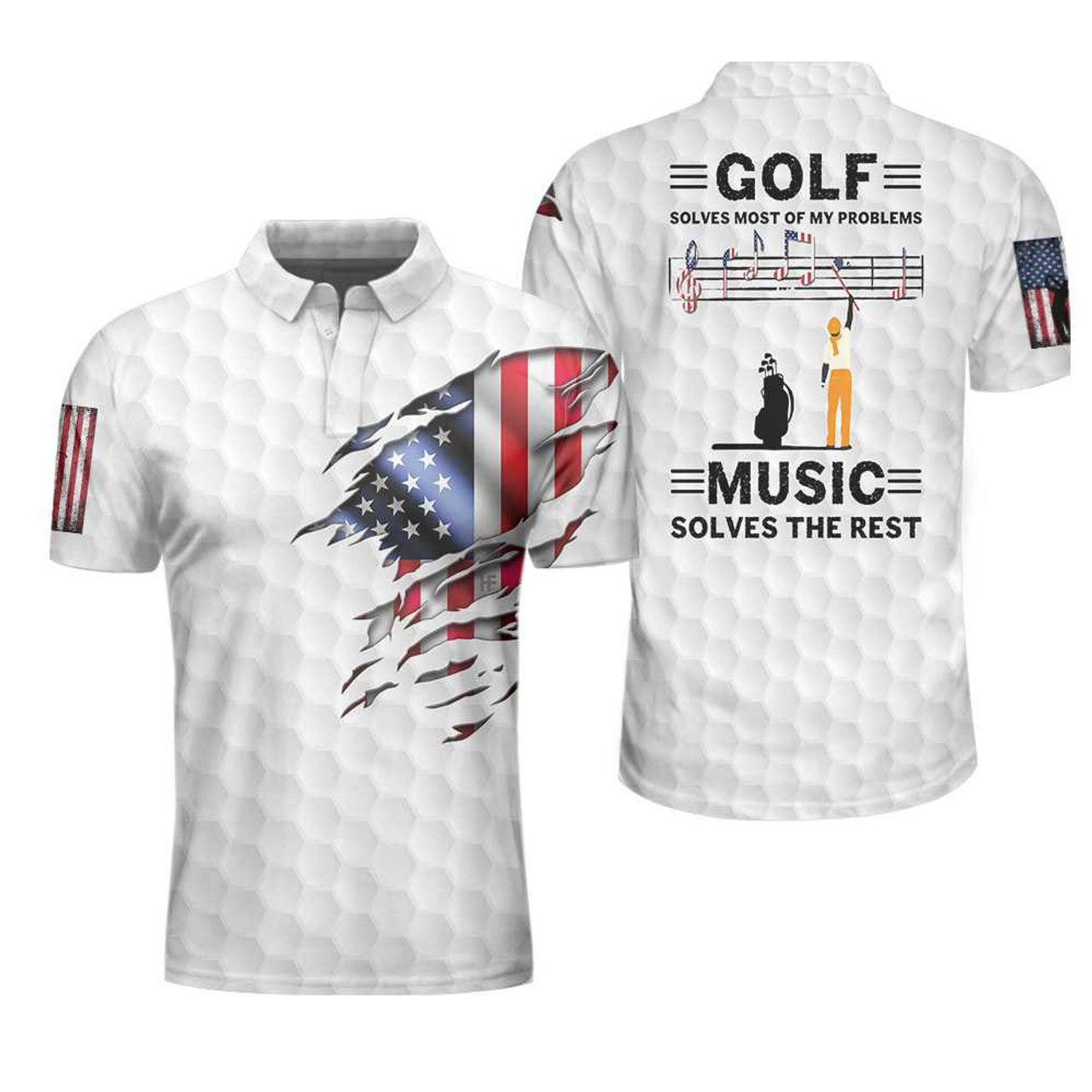 Golf Solves Most Of My Problems American Flag Golf Shirt Men's Polo Shirt S-5XL