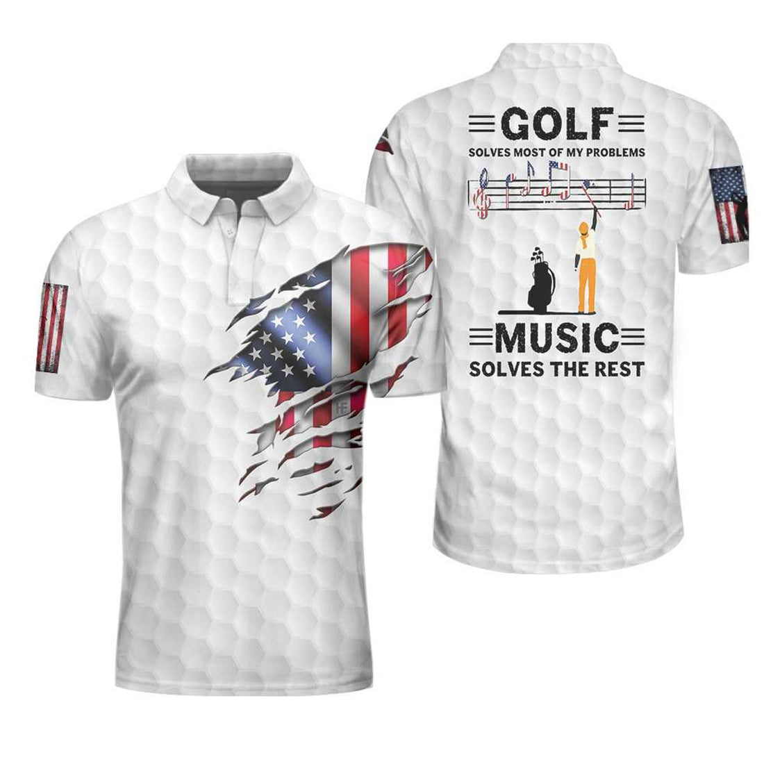 Golf Solves Most Of My Problems American Flag Golf Shirt Men's Polo Shirt S-5XL