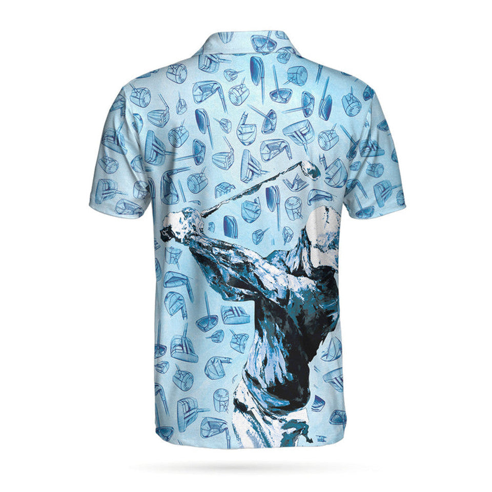 Golf Swing Abstract Golf Club Pattern Sky Blue Shirt Men's Polo Shirt S-5XL