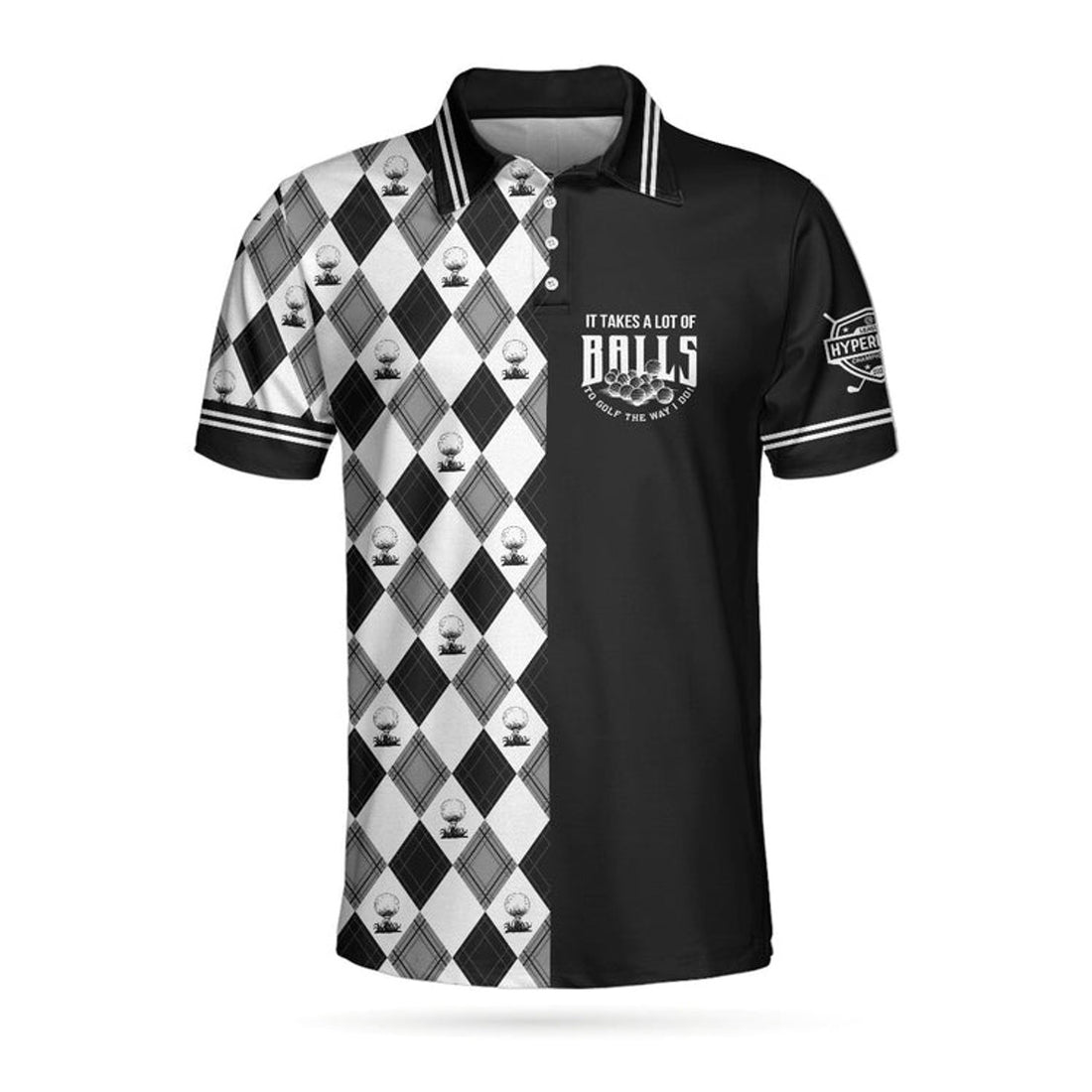 Custom Name Golf The Way I Do Black White Argyle Men's Polo Shirt S-5XL