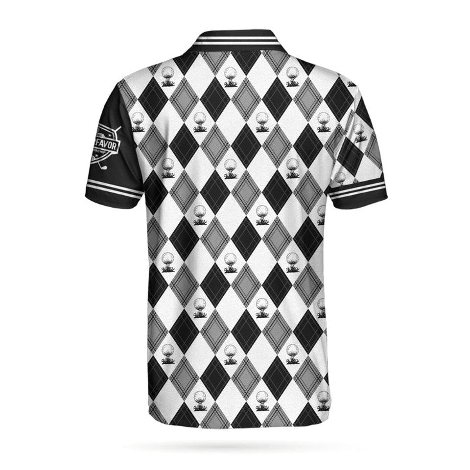 Custom Name Golf The Way I Do Black White Argyle Men's Polo Shirt S-5XL