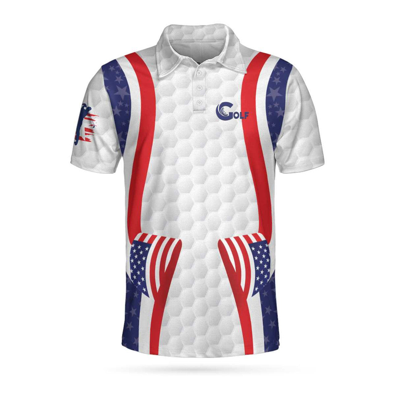 Patriotic USA Golf Polo Shirt Curve American Flag Gift Men's Polo Shirt S-5XL