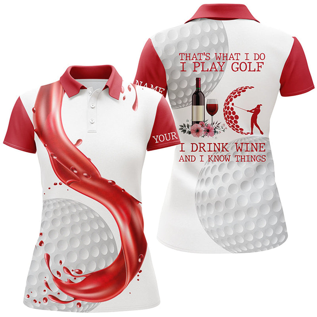 Custom Name Play Golf Drink Wine Women Polo Shirt S-5XL