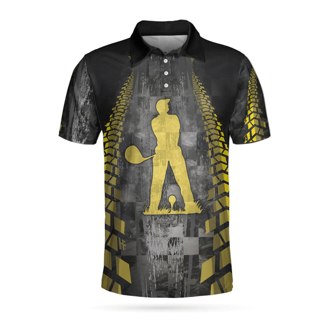 Golfer On Yellow Silhouette Checker Pattern Racing Golf Men's Polo Shirt S-5XL