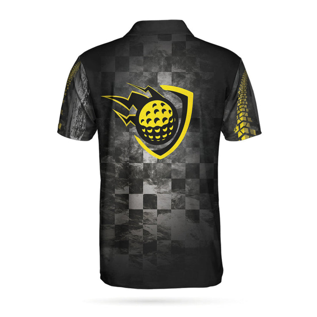 Golfer On Yellow Silhouette Checker Pattern Racing Golf Men's Polo Shirt S-5XL