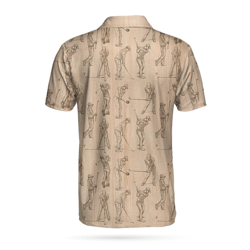Golfer Pencil Sketch Pattern Men's Polo Shirt S-5XL