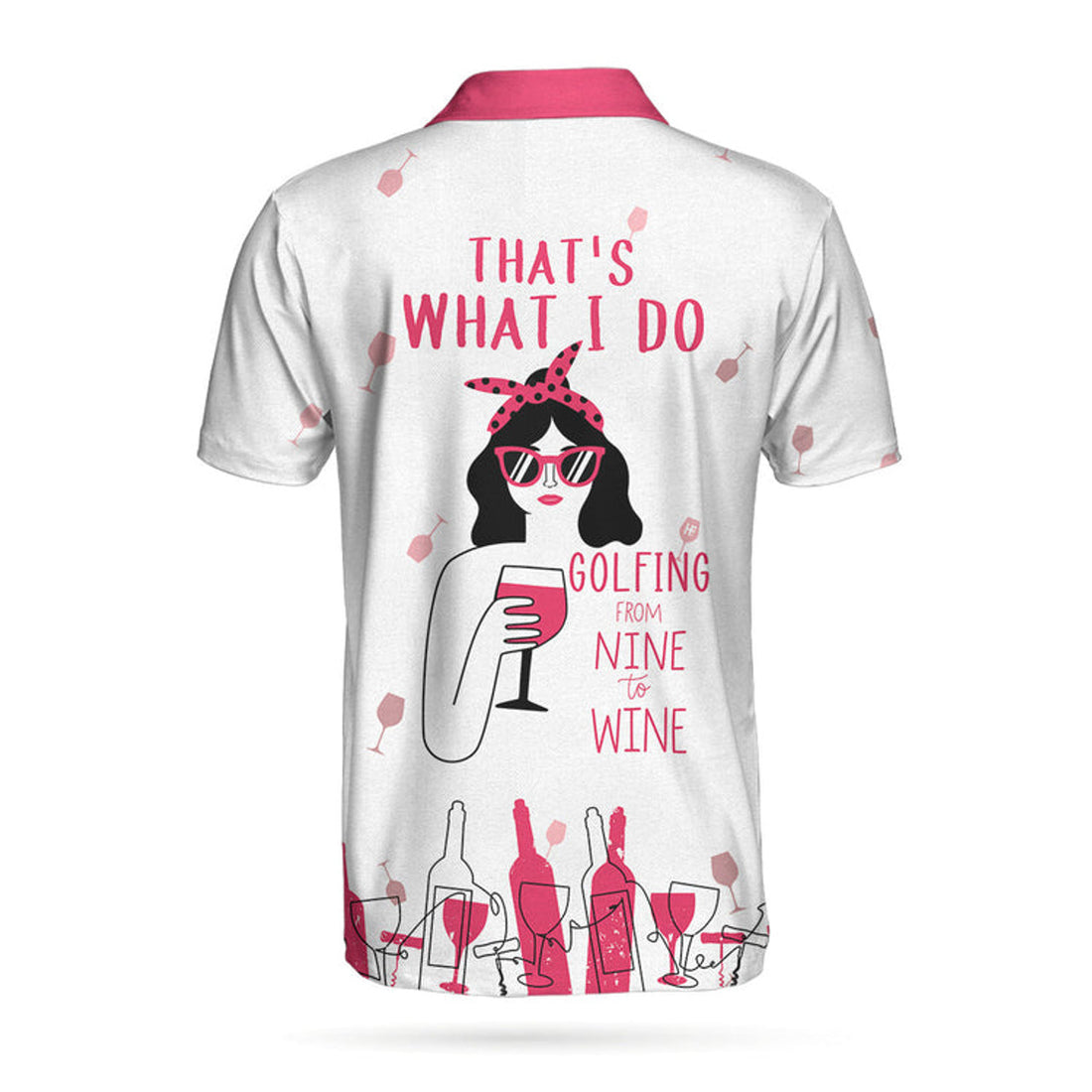 Golfing From Nine To Wine Short Sleeve Pink Men's Polo Shirt S-5XL
