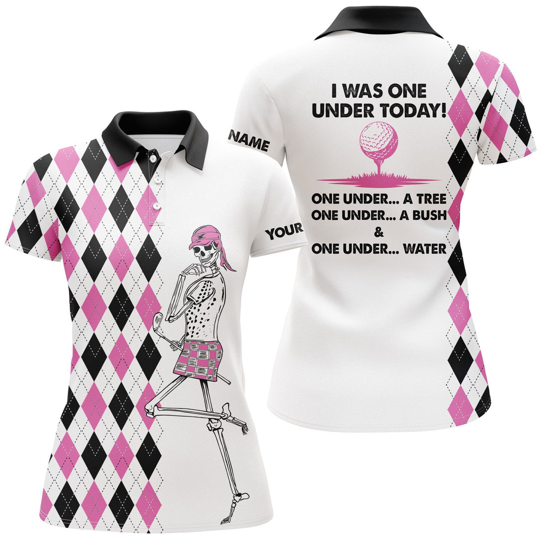 Custom Golf Skull Today One Under A Tree Bush And Women's Polo Shirts S-5XL