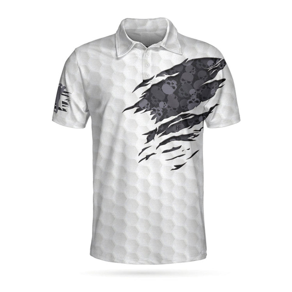 Grip It N Rip It Golf Ball Texture Ripped Skull Pattern Men's Polo Shirt S-5XL