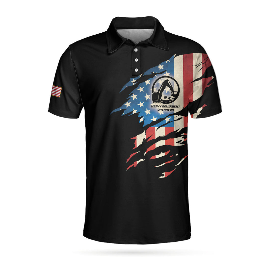 Skull American Flag Heavy Equipment Operator Best Gift Men's Polo Shirt S-5XL