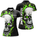 Custom Green Flame Skull Bowling Team Outfit for Women Women's Polo Shirts S-5XL
