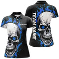 Custom Blue Flame Skull Bowling Team Sport Outfits Women's Polo Shirts S-5XL