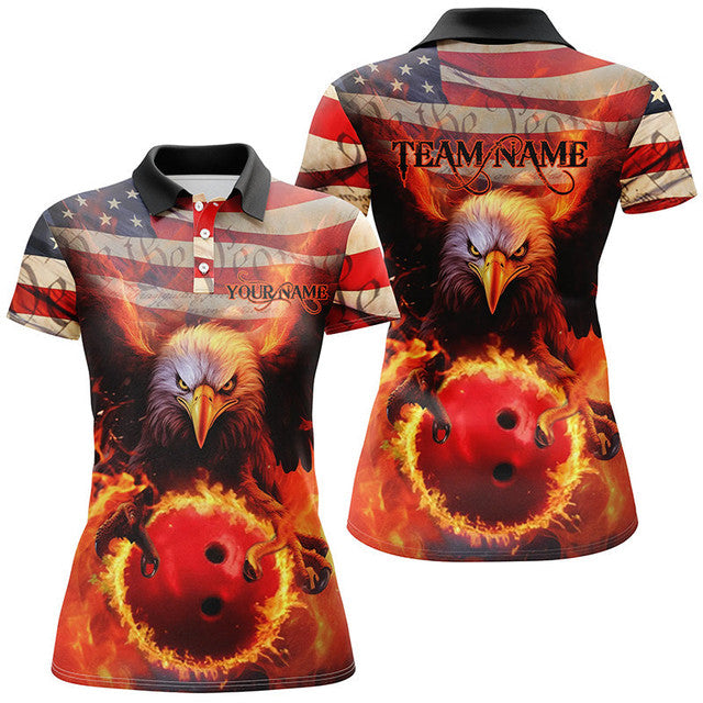 Custom US Flag Eagle Bowling Shirts for Patriotic Design Women's Polo Shirts S-5XL