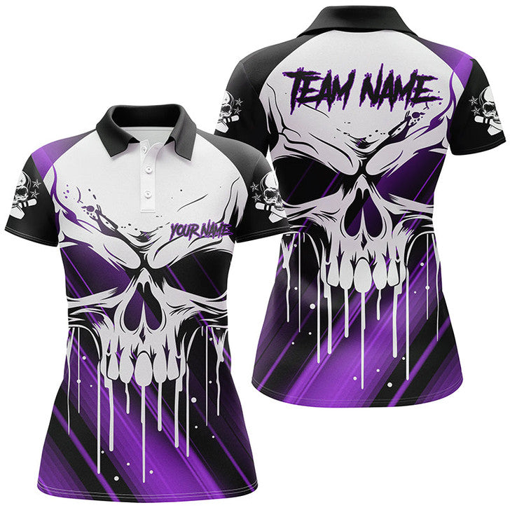 Custom Skull Bowling Halloween Outfit for Bowling Team Women's Polo Shirts S-5XL