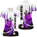 Custom Purple Flame Galaxy Bowling Team Bowling Uniform Women's Polo Shirts S-5XL