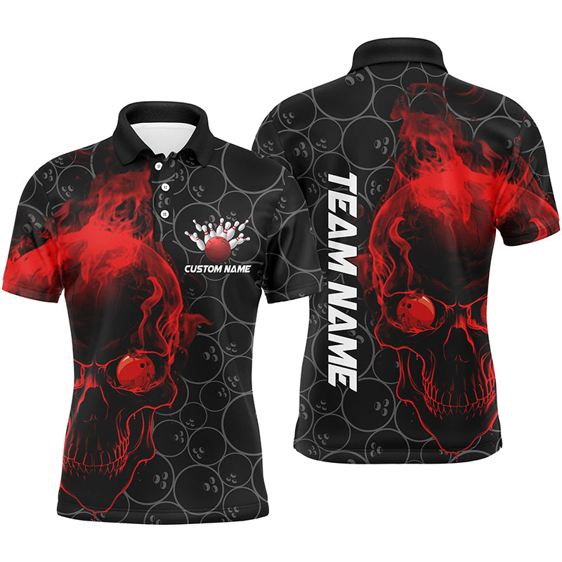 Personalized Red Skull Bowling Team Polo Shirt for Men S-5X