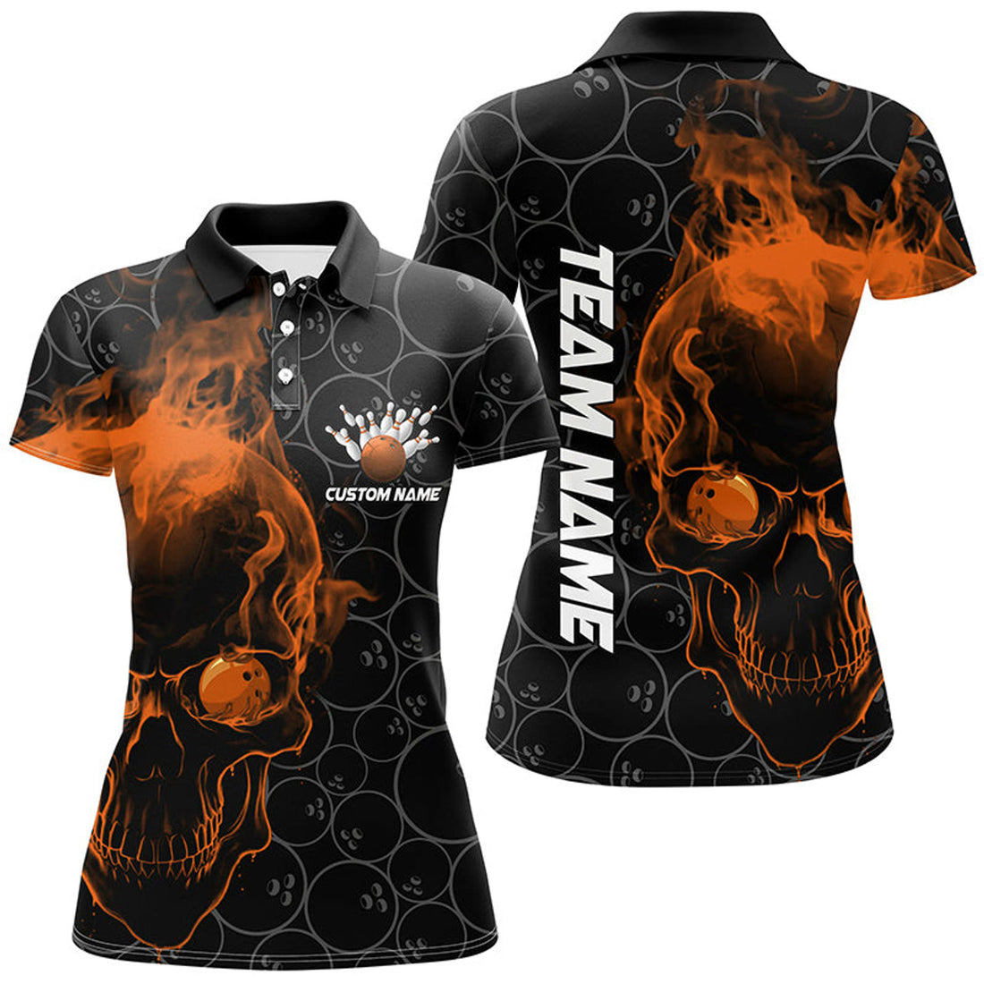 Custom Green Skull Team Bowling League Outfit Women's Polo Shirts S-5XL