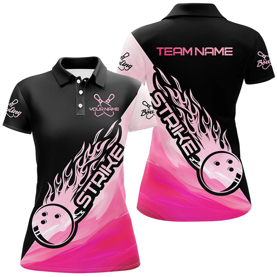 Custom Pink Bowling for Custom Bowling Team Women's Polo Shirts S-5XL