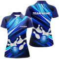 Custom Bowling Team Shirt With Ball And Pins Blue Design Women's Polo Shirts S-5XL