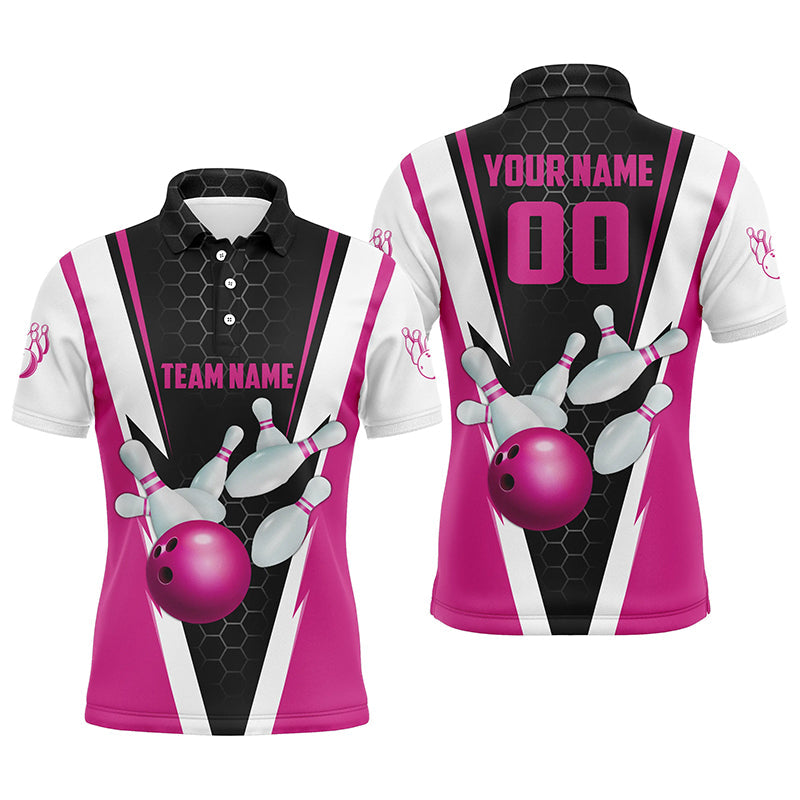 Strike Bowling Custom Pink Team Jersey With Name And Number Men's Polo Shirt