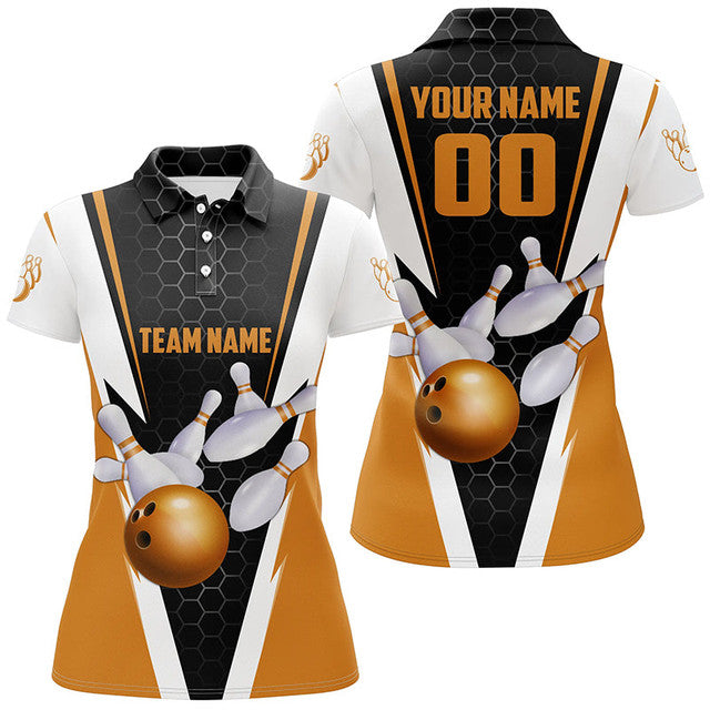 Custom Strike Bowling Polo Shirts Name and Number Women's Polo Shirts S-5XL