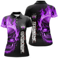 Custom Flame Skull American Flag Bowling Shirt For Women Women's Polo Shirts S-5XL