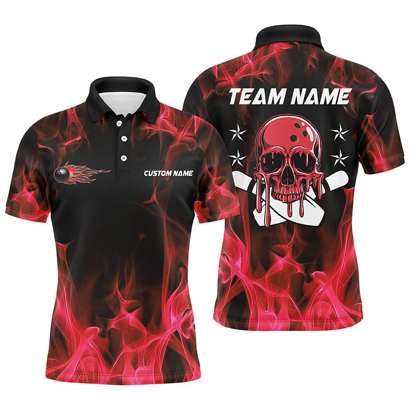 Custom Red Flame Skull Bowling Team Polo Shirt Men's Polo Shirt S-5XL