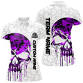 Custom Purple Camo Skull Bowling Team Outfit for Women's Polo Shirts S-5XL