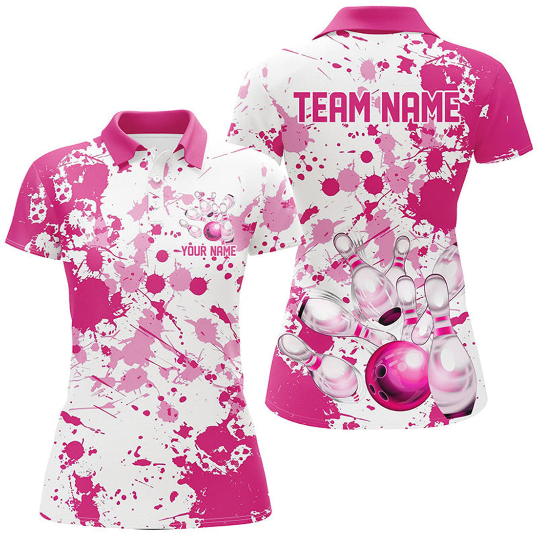 Custom Name Pink Bowling Shirt For Women Team Style Women's Polo Shirts S-5XL