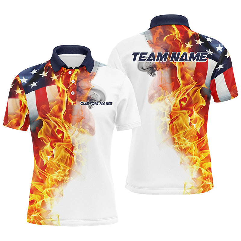 Flame American Flag Custom Men's Polo Shirt Size S-5XL