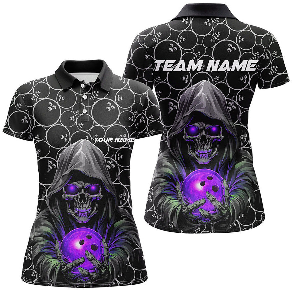 Custom Skull Purple Bowling Shirt for Women Team Women's Polo Shirts S-5XL
