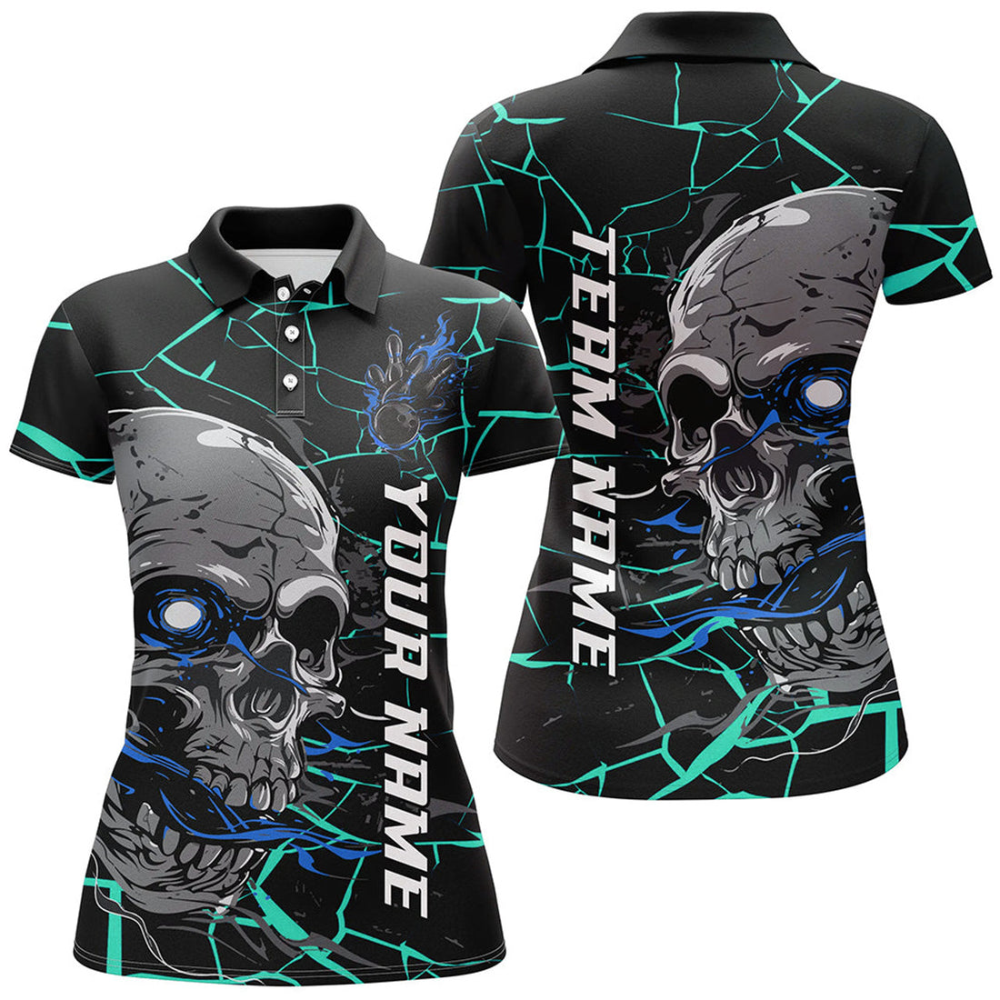 Custom Halloween Skull Bowling Team Shirts Unique Outfit Women's Polo Shirts S-5XL