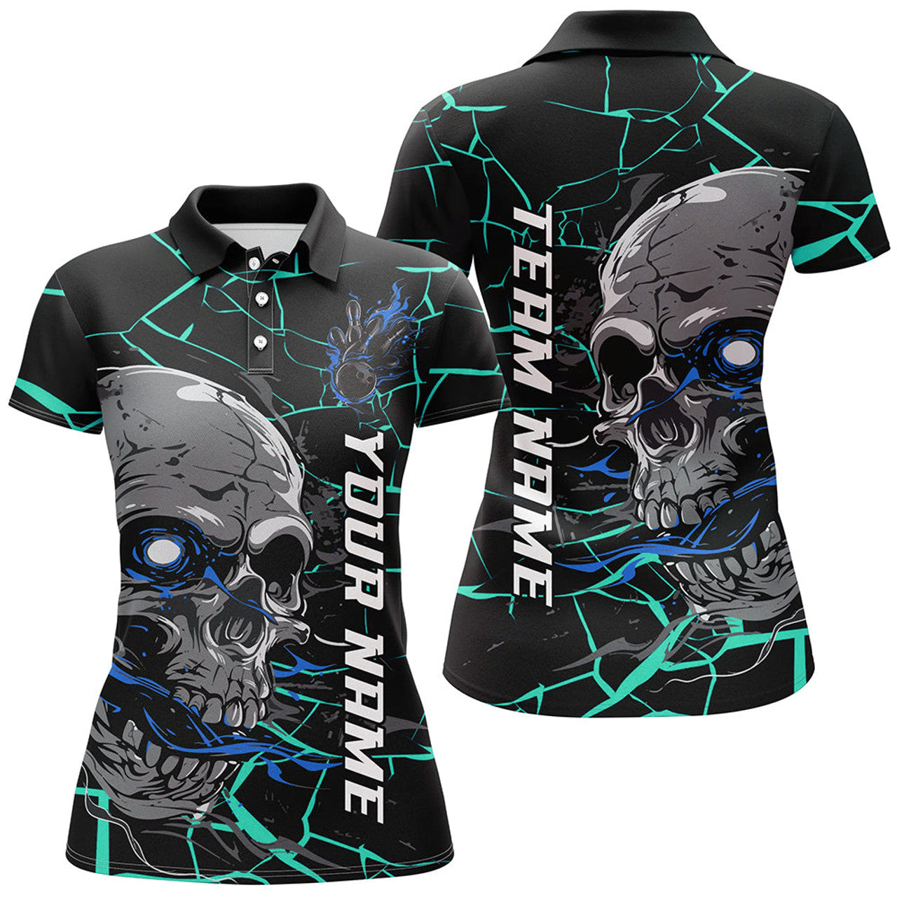 Custom Halloween Skull Bowling Team Shirts Unique Outfit Women's Polo Shirts S-5XL