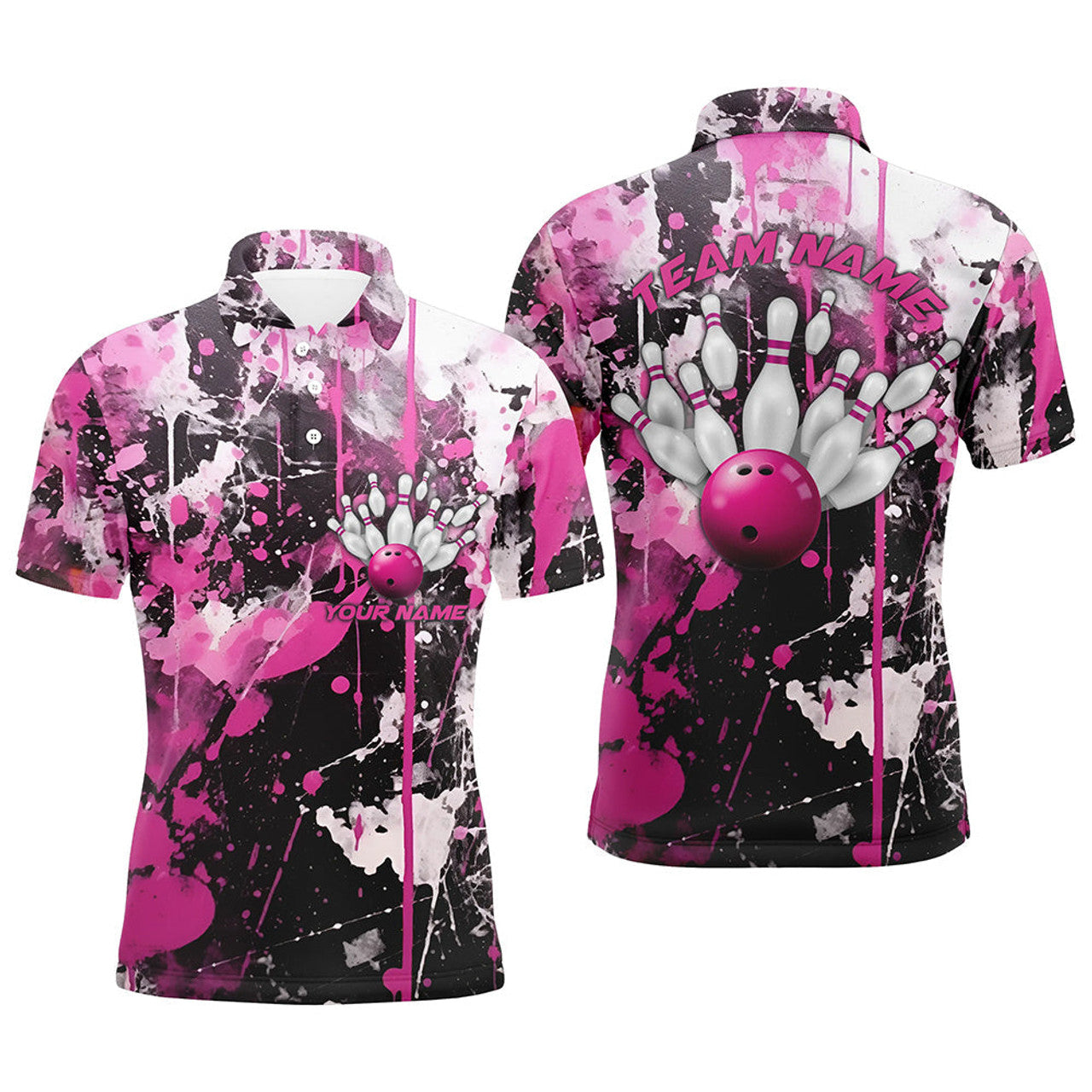 Pink Camo Bowling Team Personalized Polo Shirt Men's Polo Shirt S-5XL