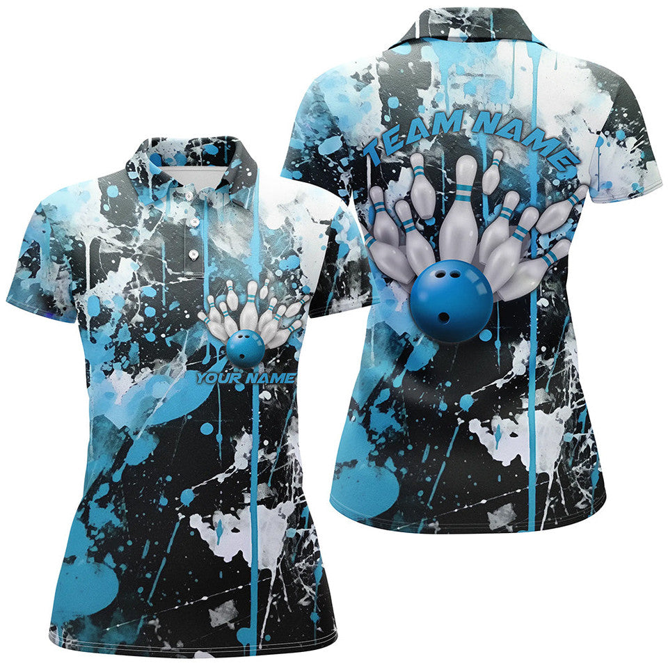 Custom Blue Camo Bowling Team Shirt Personalized Women's Polo Shirts S-5XL