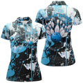 Custom Blue Camo Bowling Team Shirt Personalized Women's Polo Shirts S-5XL