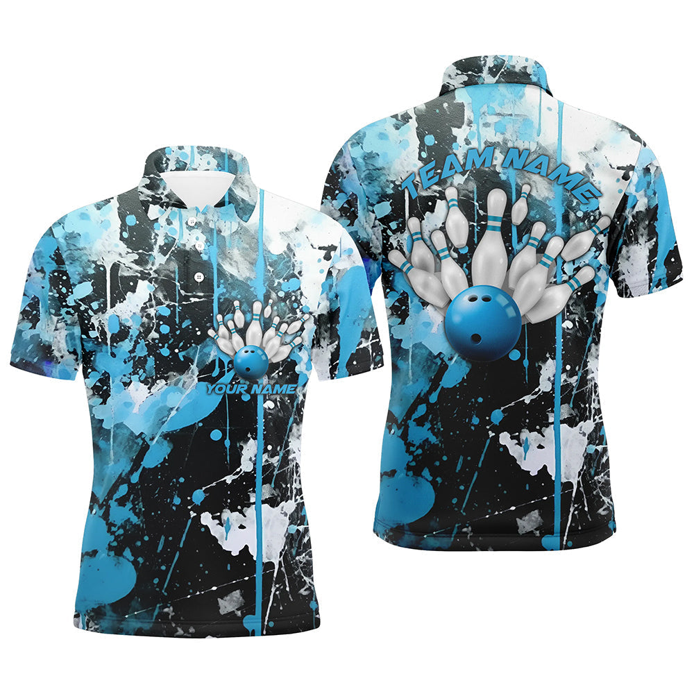 Blue Camo Bowling Team Personalized League Polo Shirt Mens S-5XL