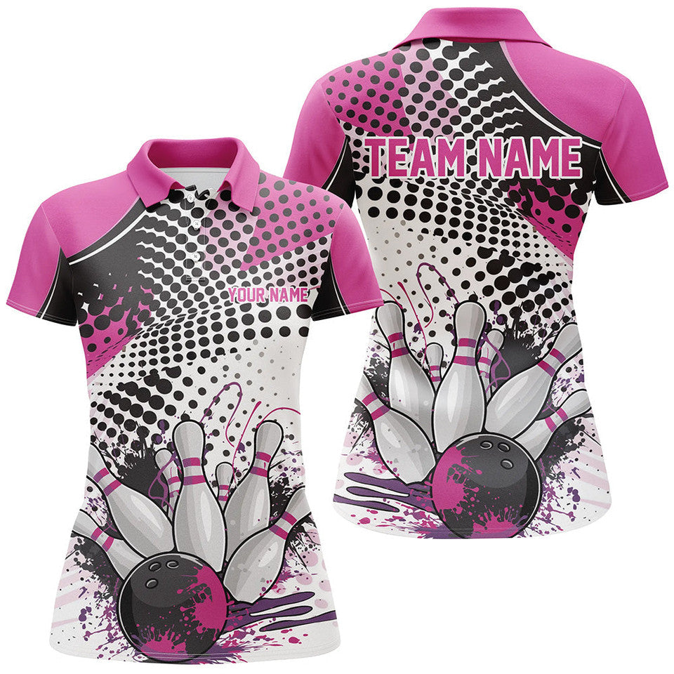 Custom Personalized Bowling League Shirts Pink Outfits Women's Polo Shirts S-5XL