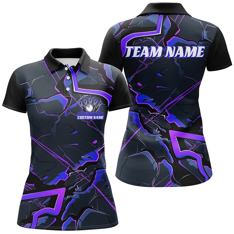 Custom Blue Purple Bowling Team Shirts Unique Design for Women's Polo Shirts S-5XL