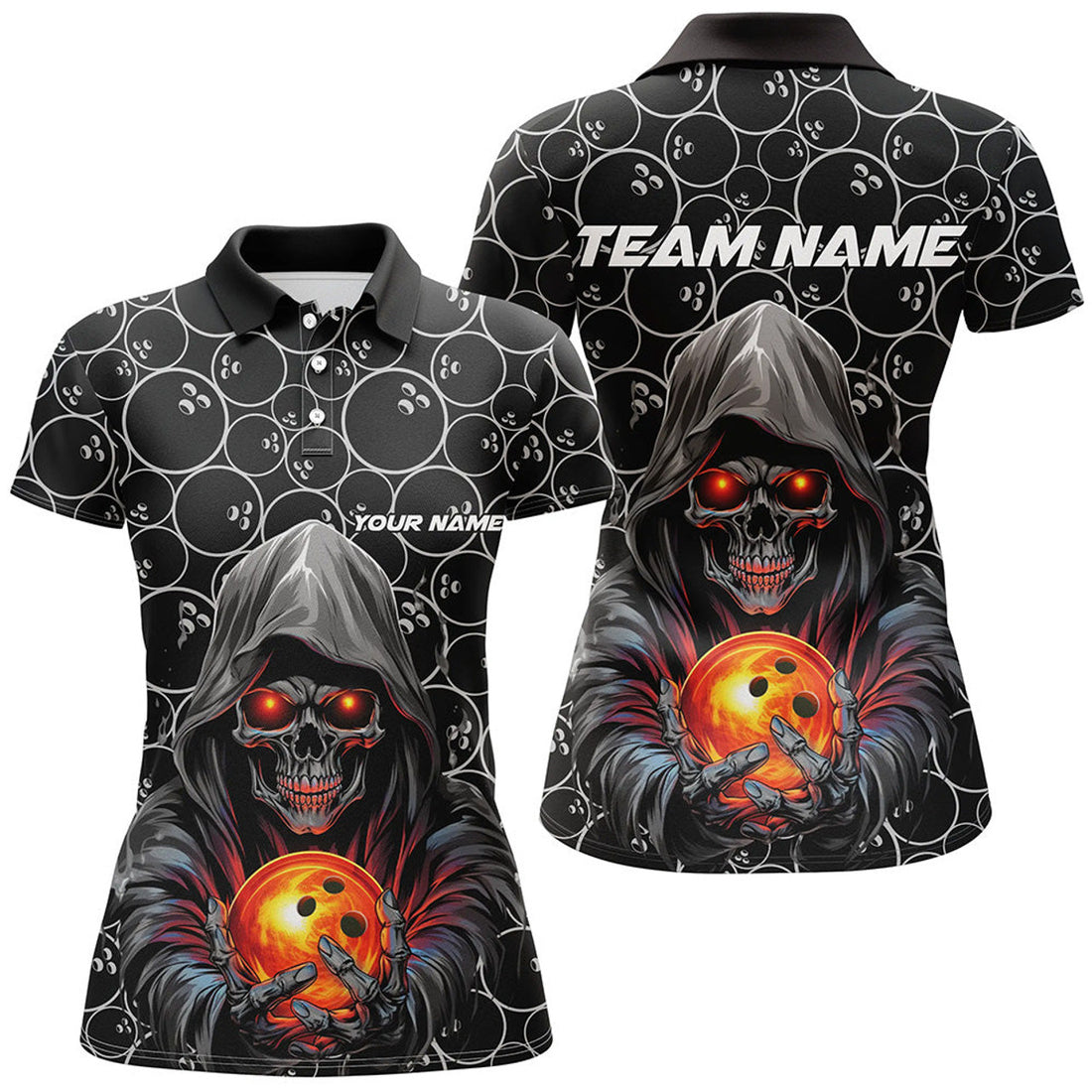 Custom Halloween Skull Bowling Outfits for Bowling League Women's Polo Shirts S-5XL