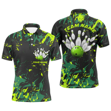 Custom Black and Green Camo Bowling Team Shirt for League Men's Polo Shirt S-5XL