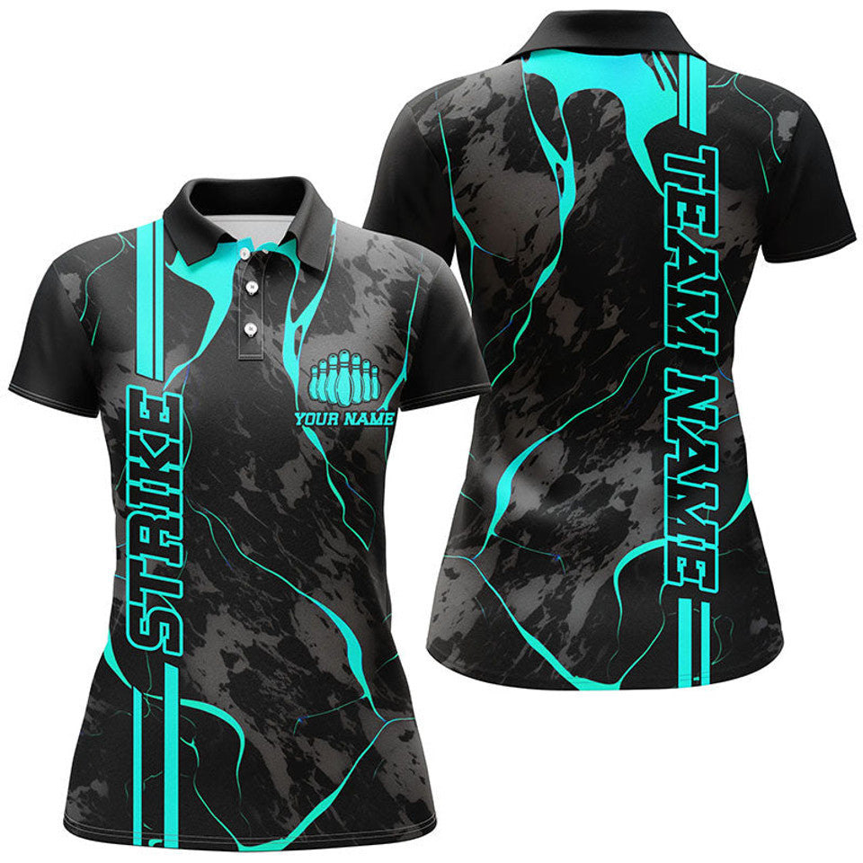 Custom Blue Strike Camo Bowling Team League Shirt Women's Polo Shirts S-5XL