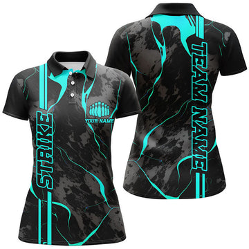 Custom Blue Strike Camo Bowling Team League Shirt Women's Polo Shirts S-5XL