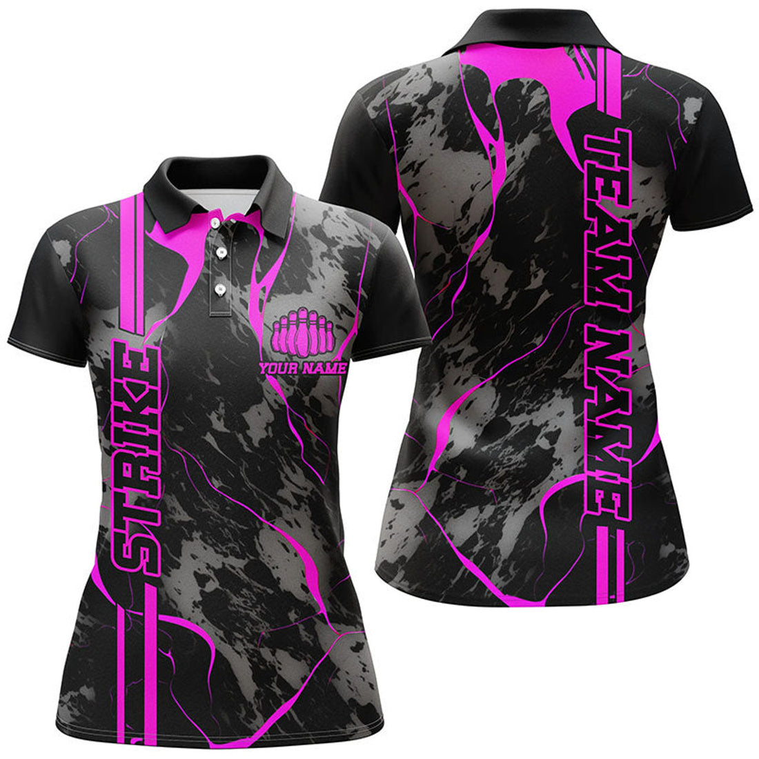 Custom Pink Camo Bowling Shirts for Team or League Women Polo Shirts S-5XL