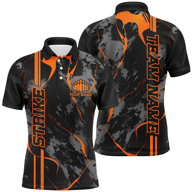 Custom Orange Strike Bowling Shirt Camo Team Jersey Men's Polo Shirt S-5XL