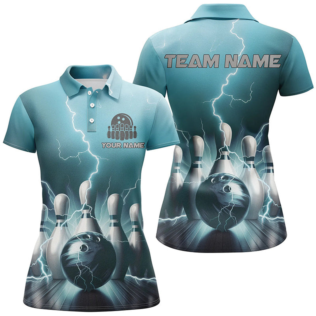 Custom Blue Thunder Lightning Strike Bowling Team Outfits Women's Polo Shirts S-5XL
