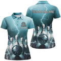 Custom Blue Thunder Lightning Strike Bowling Team Outfits Women's Polo Shirts S-5XL